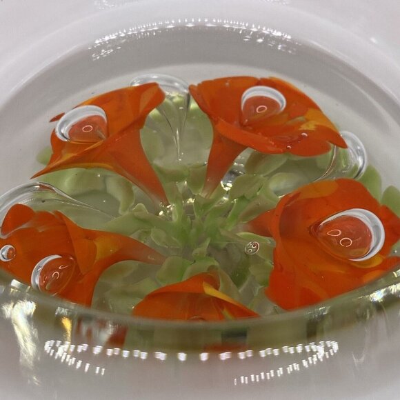Vintage St. Clair Orange Trumpet Flower Glass Ashtray MCM - Picture 5 of 8
